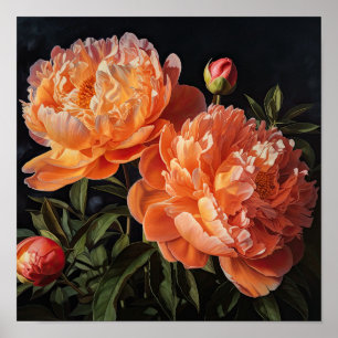 Oranje Pioenrozen Bloemen Art Print Poster