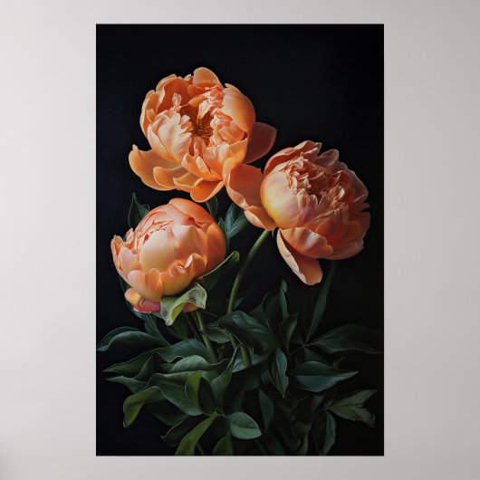 Oranje Pioenrozen Bloemen Art Print Poster (Voorkant)