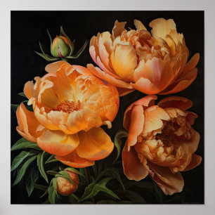 Oranje Pioenrozen Bloemen Art Print Poster
