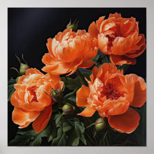 Oranje Pioenrozen Bloemen Art Print Poster