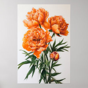 Oranje Pioenrozen Bloemen Art Print Poster