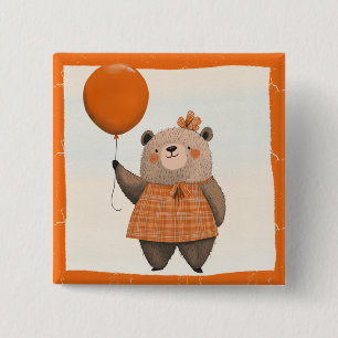 Oranje Plaid Jurk Beer met Haarboog Vierkante Button 5,1 Cm