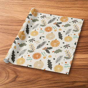 Oranje plakjes en Pine Christmas Cadeaupapier
