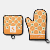Oranje Plakken Citrus Schattigee Zomer Monogram Ovenwant & Pannenlap Set (Voorkant)
