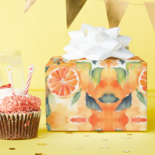 Oranje plakken verse Waterverf Citrus ontwerp Cadeaupapier