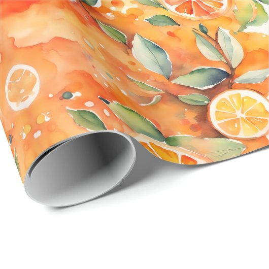Oranje plakken verse Waterverf Citrus ontwerp Cadeaupapier (Rol Hoek)