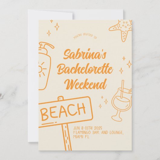Oranje Plezier Strand Meisjesuitje Weekend Uitnodi Kaart (Voorkant)