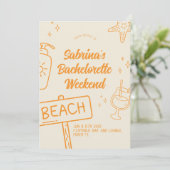 Oranje Plezier Strand Meisjesuitje Weekend Uitnodi Kaart (Staand voorkant)