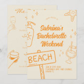 Oranje Plezier Strand Meisjesuitje Weekend Uitnodi Kaart (Voorkant / Achterkant)