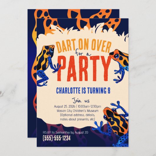 Oranje Poison Dart Frog Verjaardagsuitnodiging Kaart (Voorkant / Achterkant)