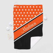 Oranje poka Dot Black Diagonaal Script Name Golfhanddoek (Insitu)