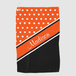 Oranje poka Dot Black Diagonaal Script Name Golfhanddoek