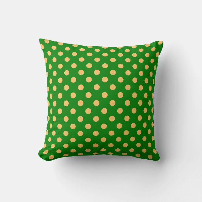 Oranje Polka Dots Pattern on Green Background Kussen (Voorkant)