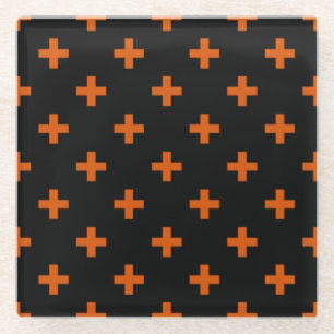 Oranje polka kruist zwart glazen onderzetter