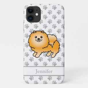 Oranje Pomeranian Lieve Cartoon Hond & Naam iPhone 11 Hoesje