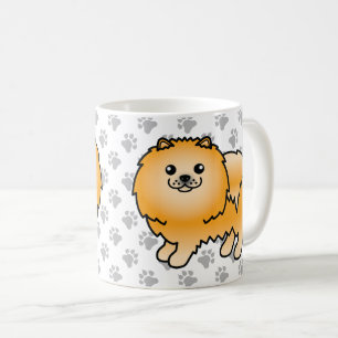Oranje Pomeranian Lieve Cartoon Hond & Pootjes Koffiemok