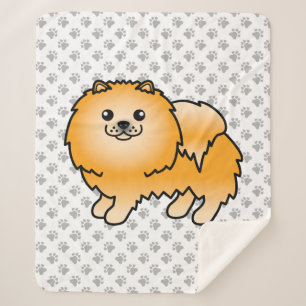 Oranje Pomeranian Lieve Cartoon Hond & Pootjes Sherpa Deken