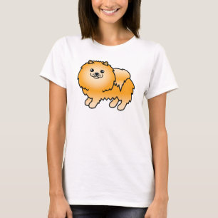 Oranje Pomeranian Lieve Cartoon Hond T-shirt