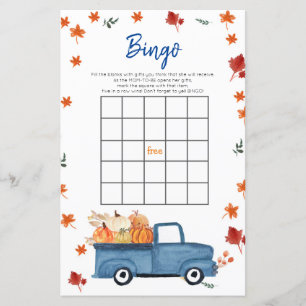 Oranje pomkin Blue Truck Baby shower Bingo Game
