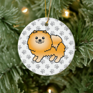 Oranje Pommeren Cute Cartoon Dog & Paws Keramisch Ornament