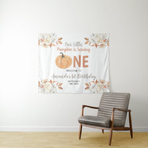 Oranje Pompoen 1e Verjaardag Rustiek Bloemen Welko Wandkleed