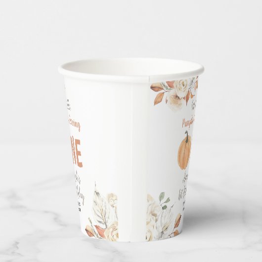 Oranje Pompoen 1e Verjaardag Rustieke Bloemen Papieren Bekers (Rechts)