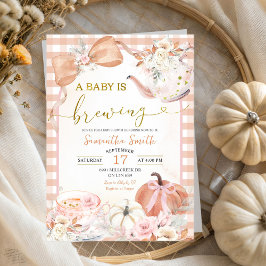 Oranje pompoen Baby is het brouwen van Baby shower Kaart
