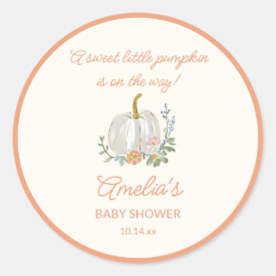 Oranje Pompoen Bloemige Herfst Baby Shower Welkom Ronde Sticker