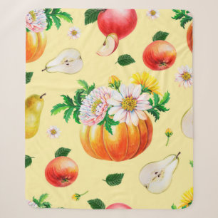 Oranje pompoen, chrysanthemum, peren, rode appels sherpa deken