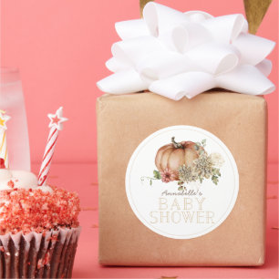 Oranje pompoen en Baby shower van White Dahlia Ronde Sticker