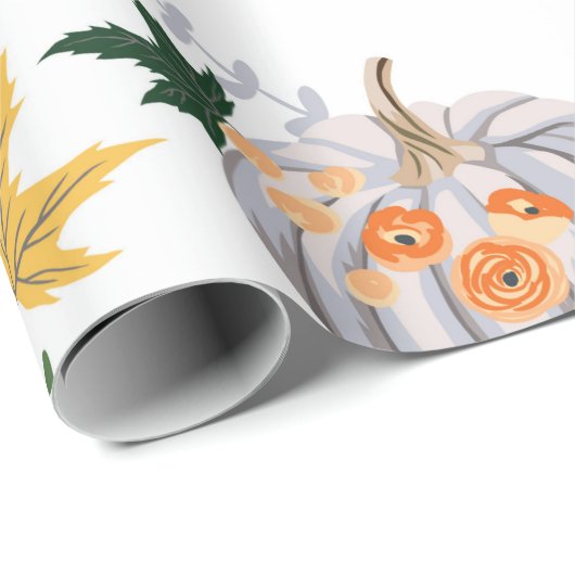 Oranje pompoen en bloemen in het najaar cadeaupapier (Rol Hoek)