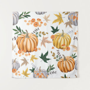 Oranje pompoen en bloemen in het najaar wandkleed