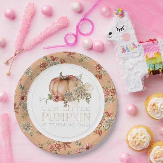 Oranje pompoen en White Dahlia Birthday Papieren Bordje (Feest)