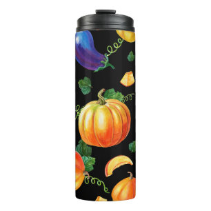 Oranje pompoen, gestreept zucchini, blauwe eierpla thermosbeker
