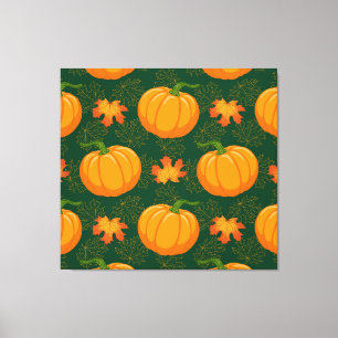 Oranje pompoen herfst bladeren patroon canvas afdruk