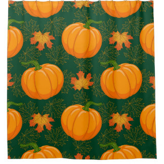 Oranje pompoen herfst bladeren patroon douchegordijn