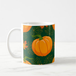 Oranje pompoen herfst bladeren patroon koffiemok