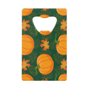 Oranje pompoen herfst bladeren patroon kredietkaart flessenopener