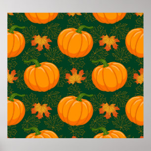 Oranje pompoen herfst bladeren patroon poster
