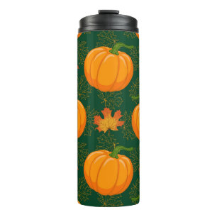 Oranje pompoen herfst bladeren patroon thermosbeker