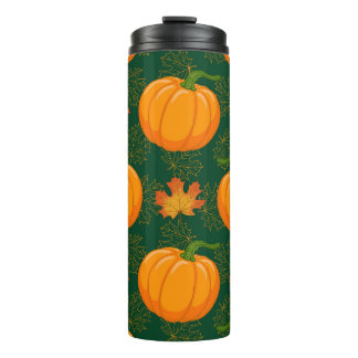 Oranje pompoen herfst bladeren patroon thermosbeker