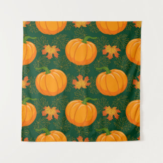 Oranje pompoen herfst bladeren patroon wandkleed