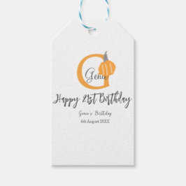 Oranje pompoen herfst Verjaardag 21e Grijze Pastel Cadeaulabel