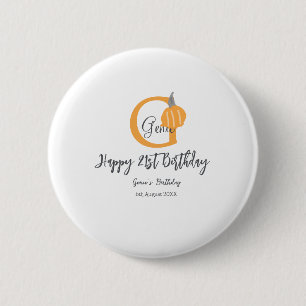 Oranje pompoen herfst Verjaardag 21e Grijze Pastel Ronde Button 5,7 Cm