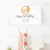 Oranje pompoen herfst Verjaardag 21e Grijze Pastel Spandoek (Insitu)
