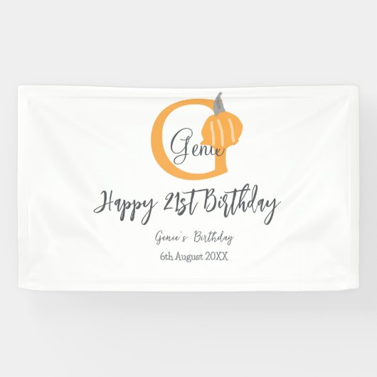 Oranje pompoen herfst Verjaardag 21e Grijze Pastel Spandoek (Horizontaal)