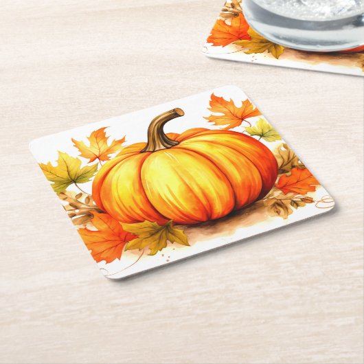 Oranje pompoen & herfstbladeren Seizoensgebonden Vierkante Kartonnen Onderzetter (Schuin)