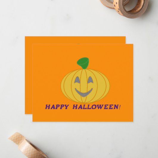 Oranje pompoen notitiekaartje (Voorkant / Achterkant in situ)