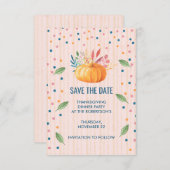 Oranje pompoen op roze en goudstapes save the date (Voorkant / Achterkant)