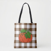 Oranje pompoen op White Brown Checkered Pattern Draagtas (Voorkant)